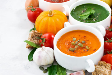 assortment of vegetable cream soups and ingredients
