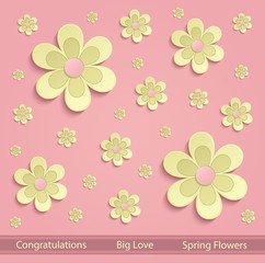 Flowers Spring paper 3D pink yellow vector