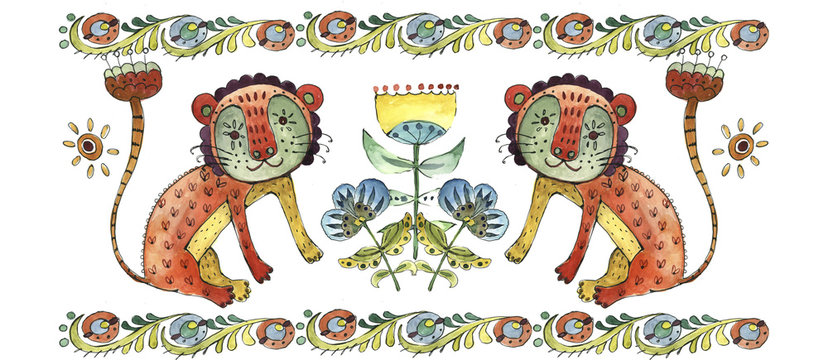 Ukrainian traditional folk, ethnic animal, raster version illustration