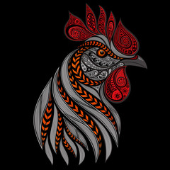 Vector fiery rooster on a black background