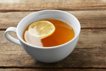 Cup of tea on wooden background