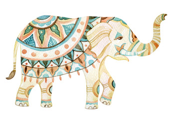 Indian elephant watercolor illustration