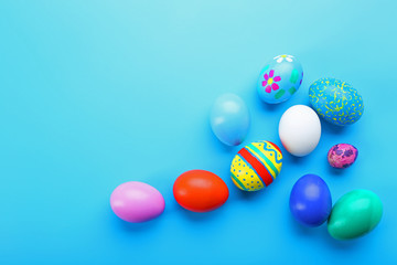 Easter eggs on blue background