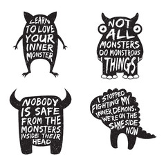 set of monster typography posters and quotes © igorrita