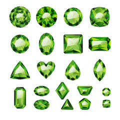 Set of realistic green jewels. Green emeralds. - 105837021