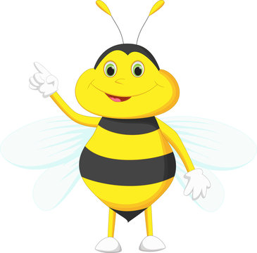 cute bee cartoon pointing