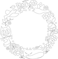 drawing cats, butterflies and flowers in a circle