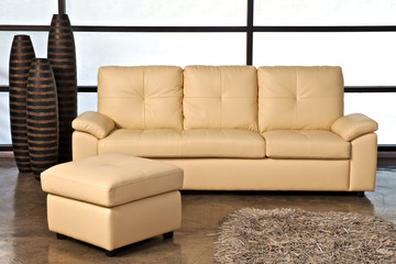 Beige leather sofa for home or office