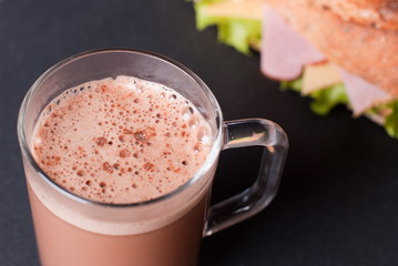 baguette sandwich with a cappuccino
