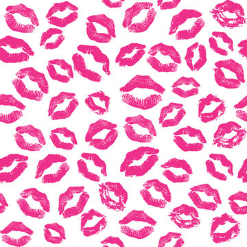 Seamless pattern with colored lipstick kisses. Imprints of lips