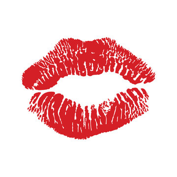 Lipstick kiss isolated on white, design element. Print of lips.