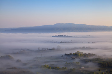 Misty morning sunrise in Khao Takhian Ngo View Point at Khao-kho