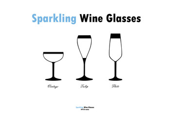 Sparkling wine glass silhouettes vector