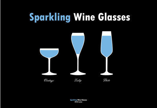 Sparkling wine glass silhouettes vector