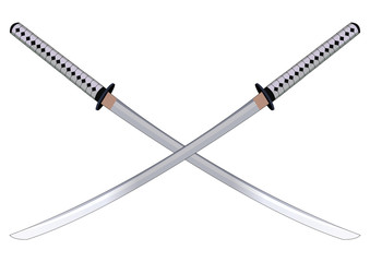 Samurai swords, crossed. Vector illustration. Isolated on white
