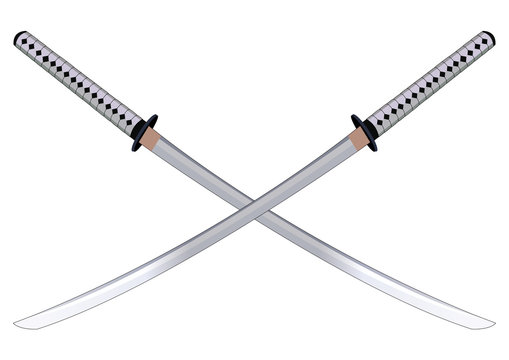 Samurai swords, crossed. Vector illustration. Isolated on white