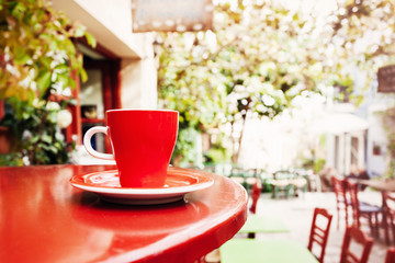A cup of coffee on table, mediterranean style, Athens, Greece