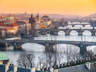 Prague bridges at sunset time