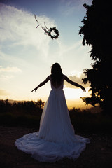 Bride at sunset, in nature