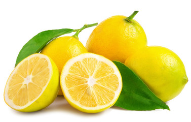 three half lemons and whole on a white background