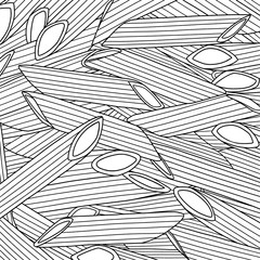 Hand drawn penne pasta line art background. Coloring wallpaper 