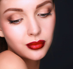 Close up portrait of beautiful young woman face