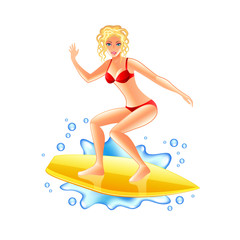 Surfing girl isolated on white vector