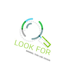 Vector thin line design logo magnifying glass, search and find or zoom logotype concept. Linear minimalistic business icon