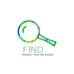Vector thin line design logo magnifying glass, search and find or zoom logotype concept. Linear minimalistic business icon