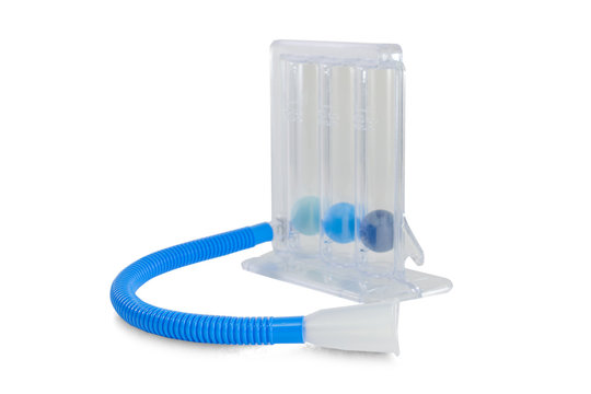 Triflow incentive spirometer for inhalation exercise.isolated on white background