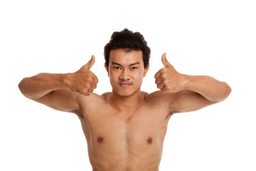 Muscular Asian man show thumbs up