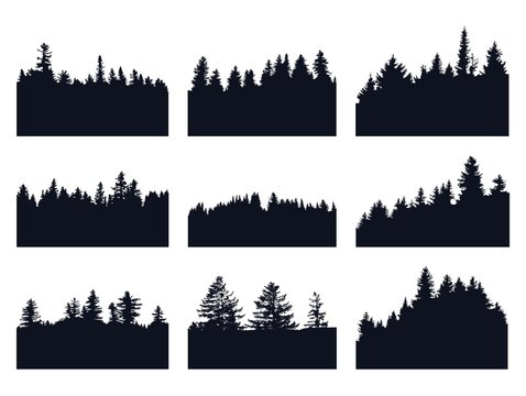 Set of forest silhouette