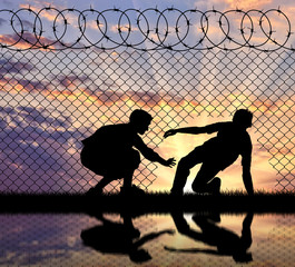 Silhouette of refugees crossed the border