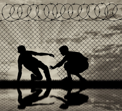 Silhouette of refugees crossed the border