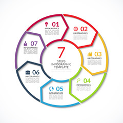 Infographic circle template. Simple vector concept banner with 7 options, steps, parts