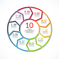 Infographic circle template. Simple vector concept banner with 10 options, steps, parts