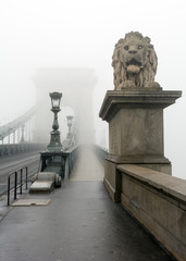 Fototapeta premium Chain bridge in fog - Budapest, Hungary