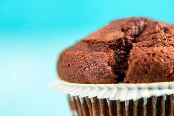 Homemade Chocolate Chip Muffin On Blue Table