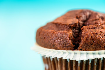 Homemade Chocolate Chip Muffin On Blue Table