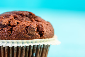 Homemade Chocolate Chip Muffin On Blue Table