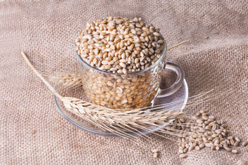 cup with grain on sackcloth