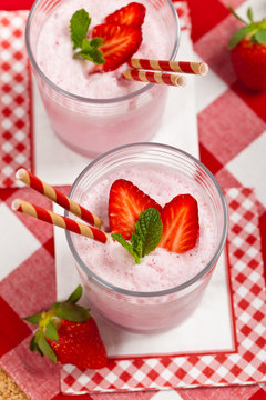 Strawberry Yogurt Smoothie. Selective focus.