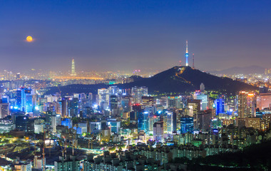 Seoul City at night and N Seoul Tower