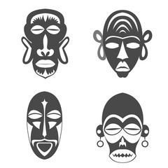 Set of African Ethnic Tribal masks on white background