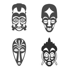 Set of African Ethnic Tribal masks on white background