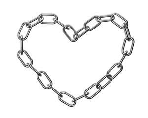 Chain heart on white background, isolated render 3d