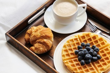 Waffle Breakfast with blueberry and coffee