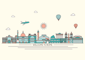 detailed Skyline. Travel and tourism background. Vector background. line illustration. Line art style