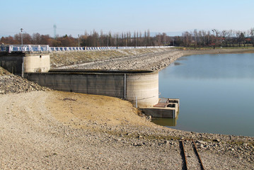 dike of a dam revealed during the lack of water
