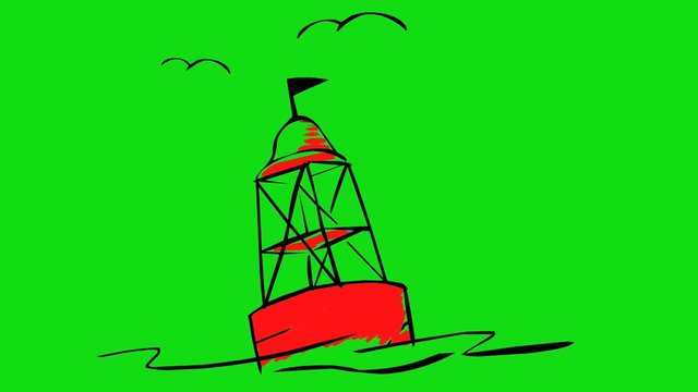 The buoy bobs in the waves. Buoy in the sea. Animation buoy